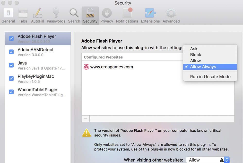 flash player security settings